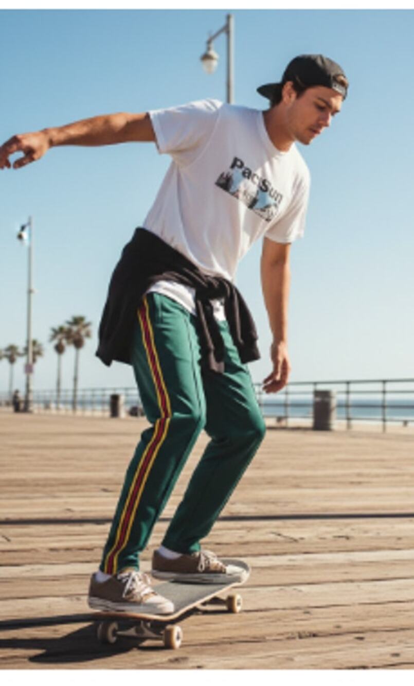 PacSun Men’s Drop Skinny 2.0 Tricot Side Stripe Pants M Green  Red Yellow Stripe